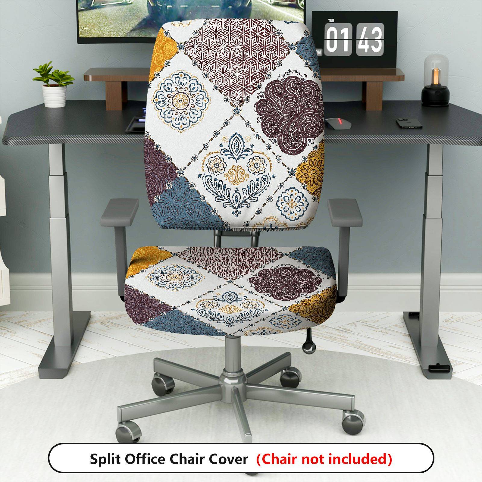 2-Piece European Geometric Floral Decorative  Computer Chair Cover Set, Seat and Backrest