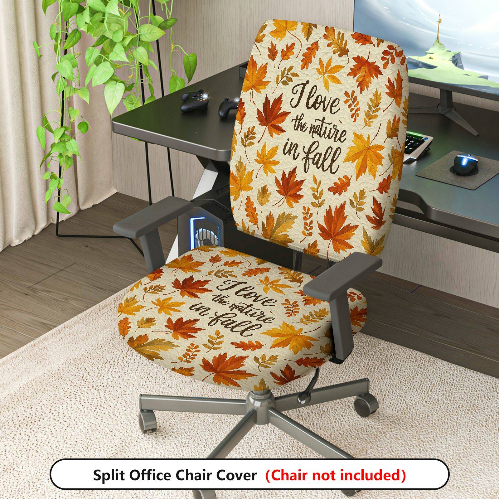 2-Piece Autumn Fall Leaves Pattern Nature  Computer Chair Cover Set, Seat and Backrest