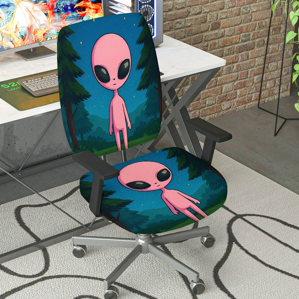 2-Piece Alien Forest Galaxy Starry Night Pink  Computer Chair Cover Set, Seat and Backrest