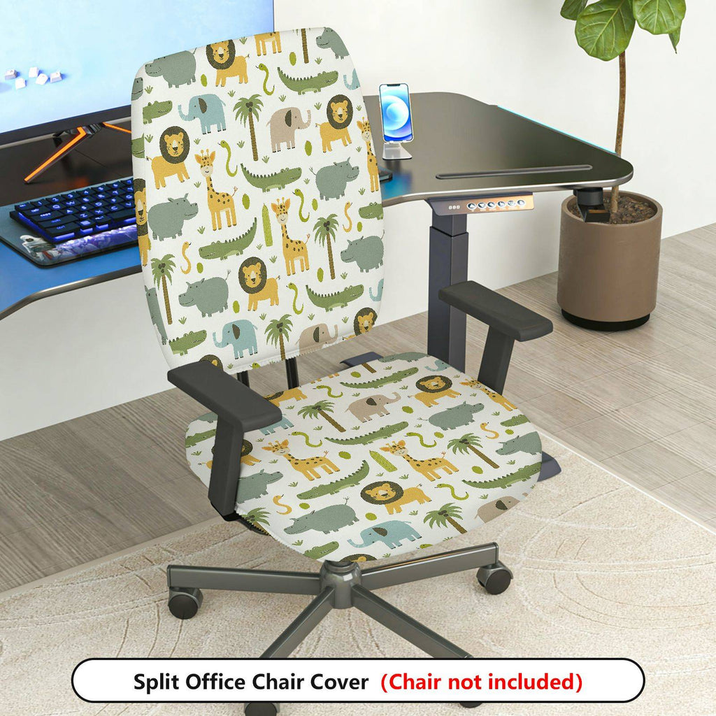 2-Piece Animal Safari Jungle Wildlife Nature  Computer Chair Cover Set, Seat and Backrest