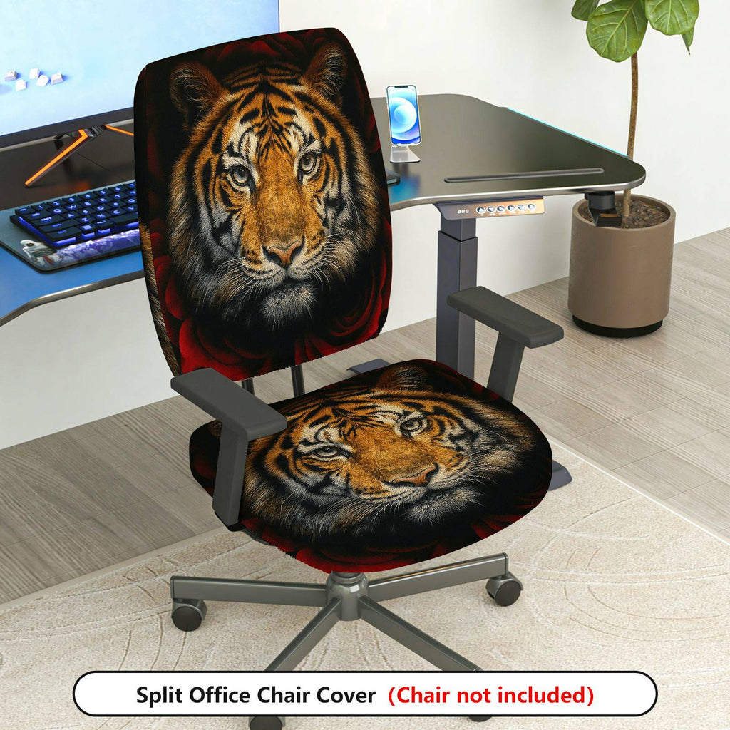 2-Piece Animal Wildlife Art Tiger Print  Computer Chair Cover Set, Seat and Backrest