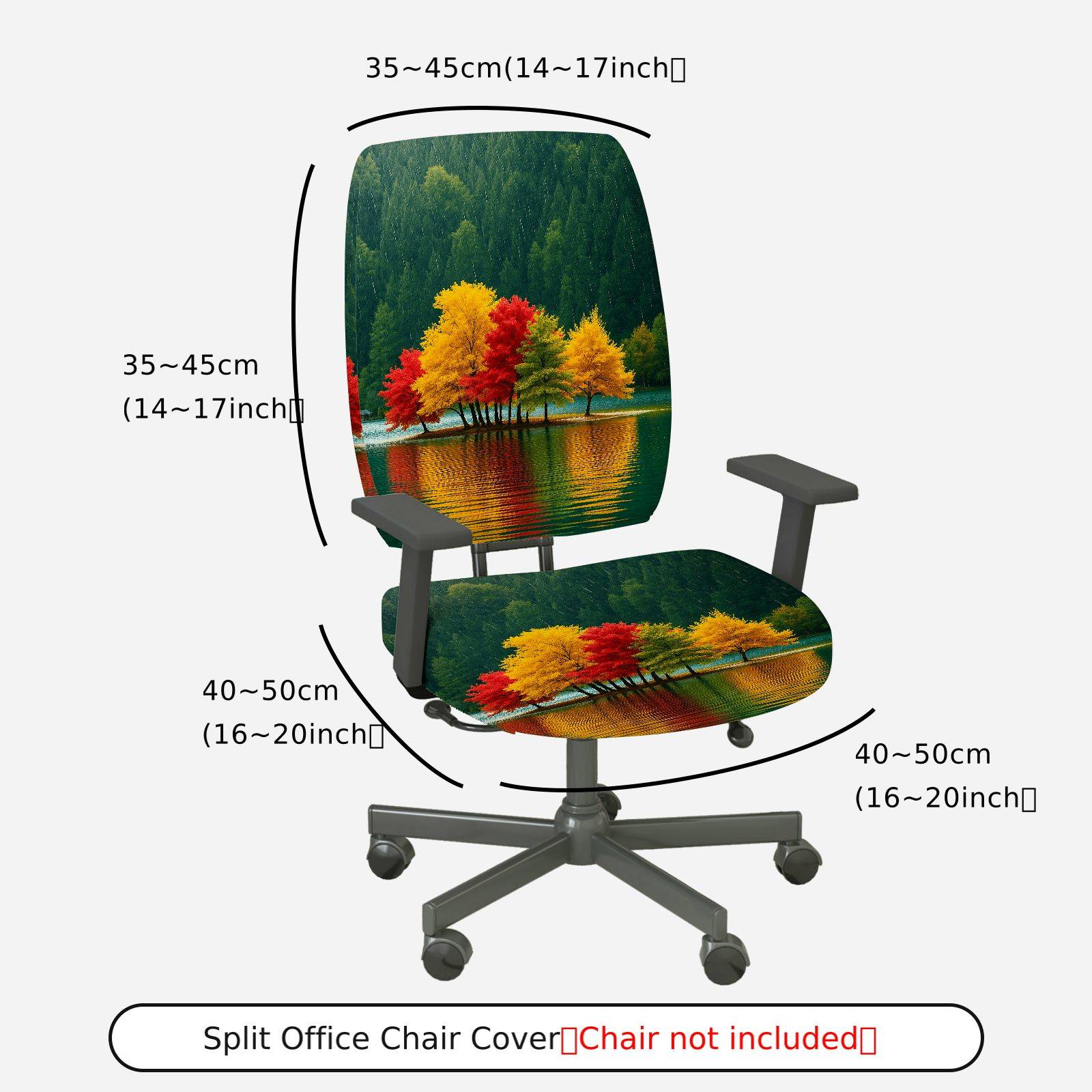 2-Piece Autumn Nature Landscape Forest Lake Home  Computer Chair Cover Set, Seat and Backrest