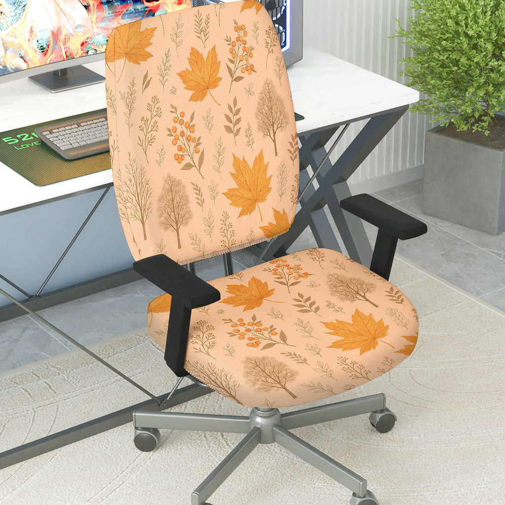 2-Piece Autumn Leaves Floral Nature Pattern  Computer Chair Cover Set, Seat and Backrest