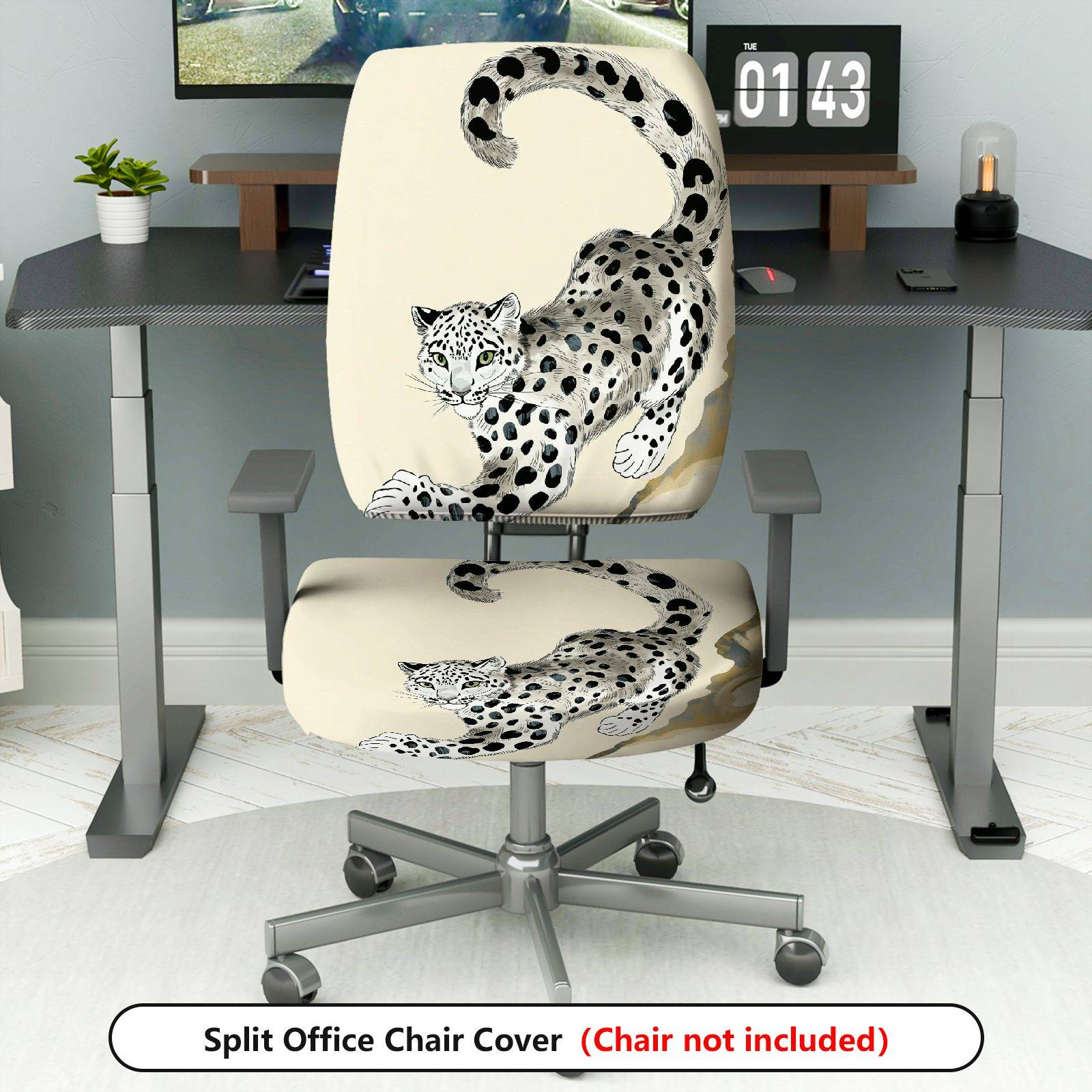 2-Piece Leopard Pattern Animal Print Art Design Stylish  Computer Chair Cover Set, Seat and Backrest
