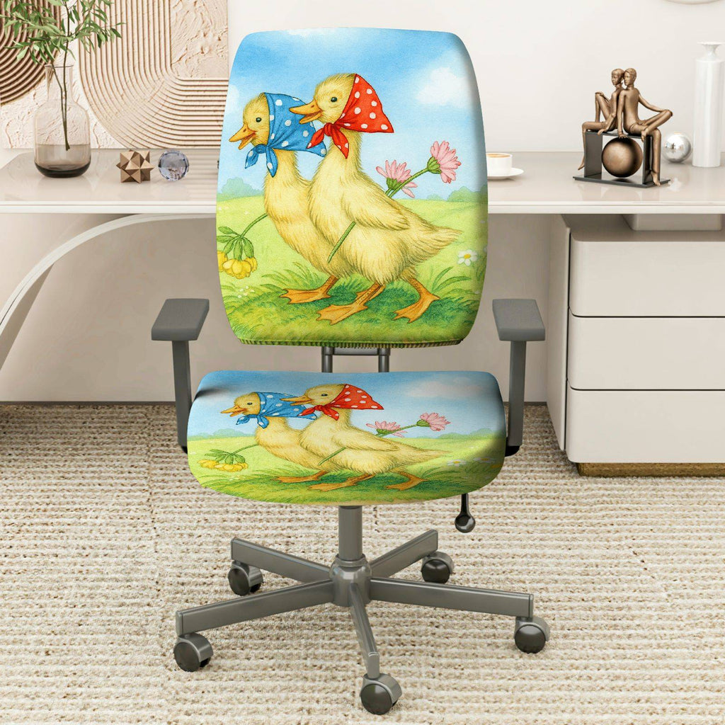 2-Piece Animal Spring Floral Cute Decorative  Computer Chair Cover Set, Seat and Backrest