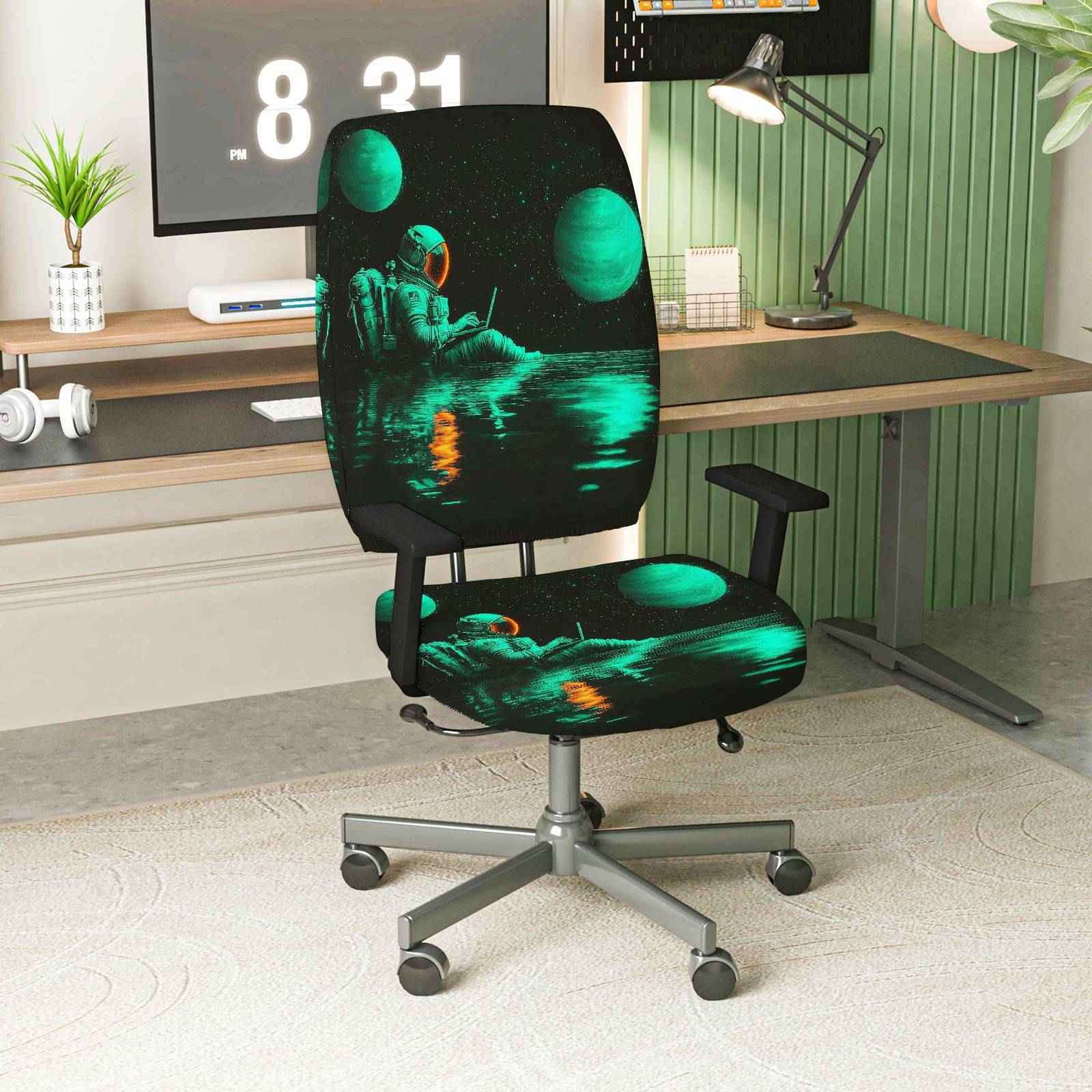 2-Piece Astronaut Space Galaxy Stars Planet  Computer Chair Cover Set, Seat and Backrest