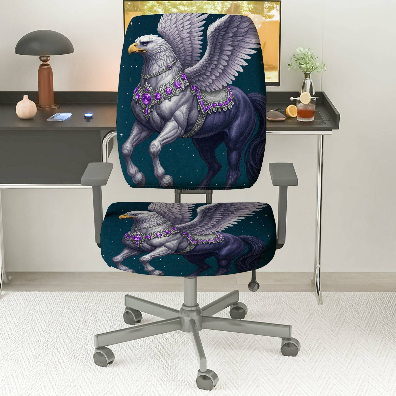 2-Piece Mythical Griffin Fantasy Animal Art Magic Starry Night  Computer Chair Cover Set, Seat and Backrest