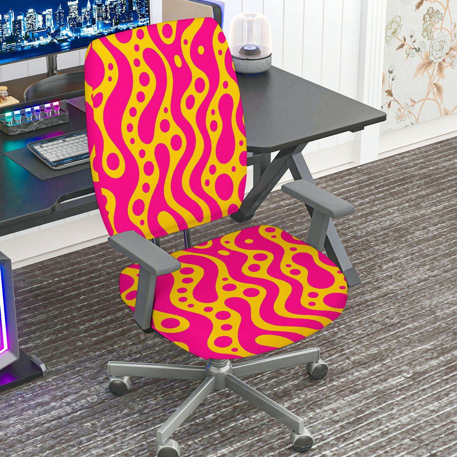 2-Piece Abstract Modern Colorful Vibrant Artistic  Computer Chair Cover Set, Seat and Backrest