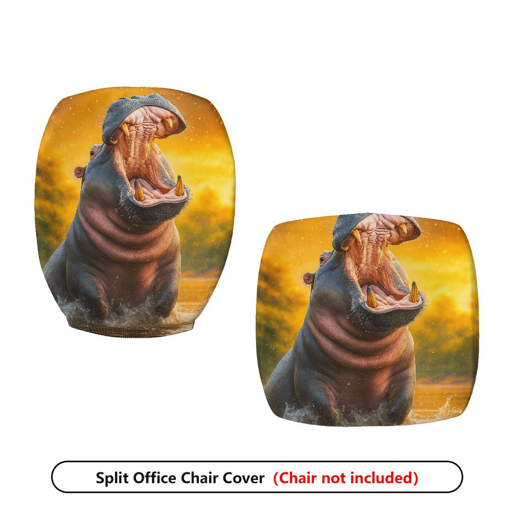 2-Piece Animal Nature Art Hippo Wildlife Vibrant  Computer Chair Cover Set, Seat and Backrest