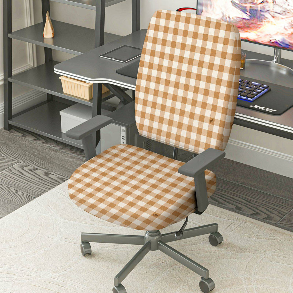 2-Piece Plaid Pattern Checkered Style Universal  Computer Chair Cover Set, Seat and Backrest