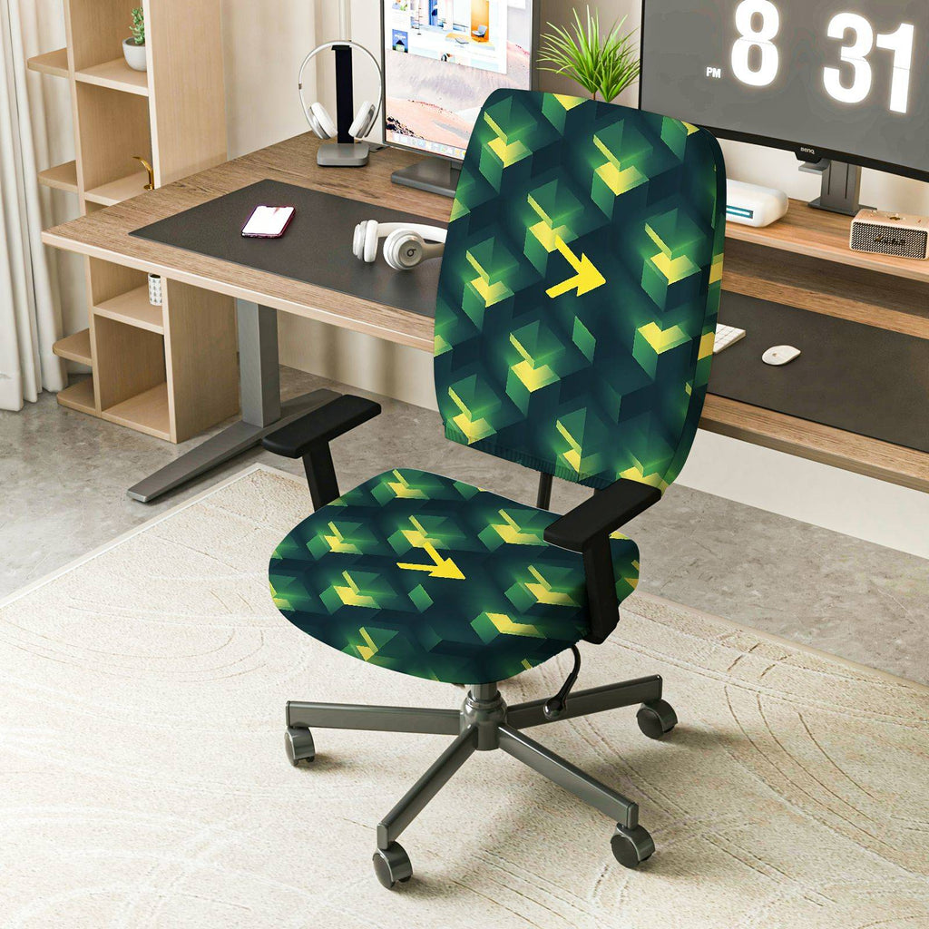 2-Piece Geometric Green Arrow Pattern  Computer Chair Cover Set, Seat and Backrest