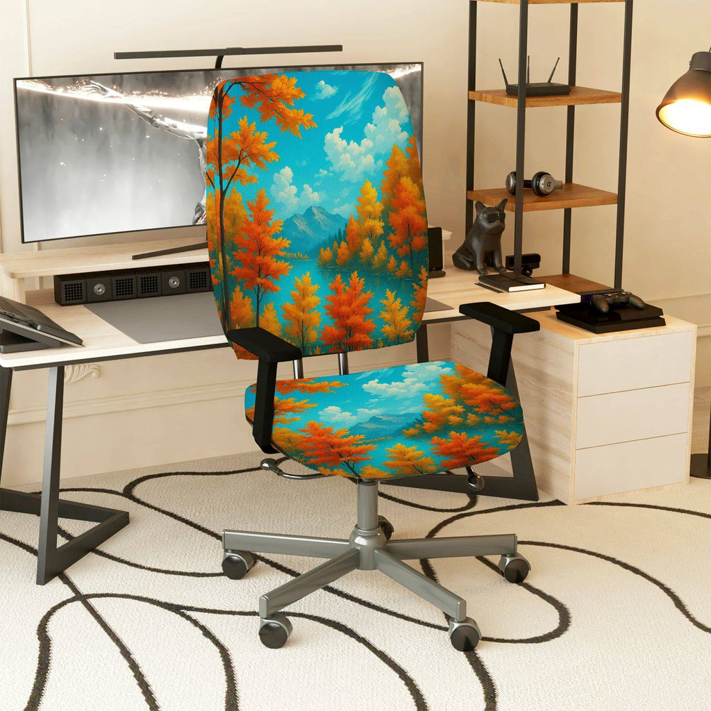 2-Piece Autumn Mountain Forest Scenic Nature  Computer Chair Cover Set, Seat and Backrest