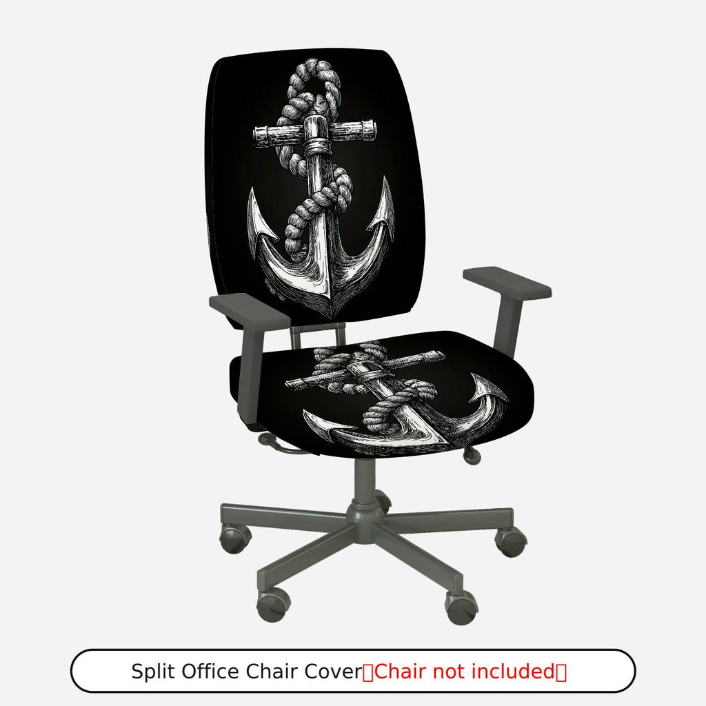 2-Piece Anchor Nautical Rope Marine Ocean Sea  Computer Chair Cover Set, Seat and Backrest