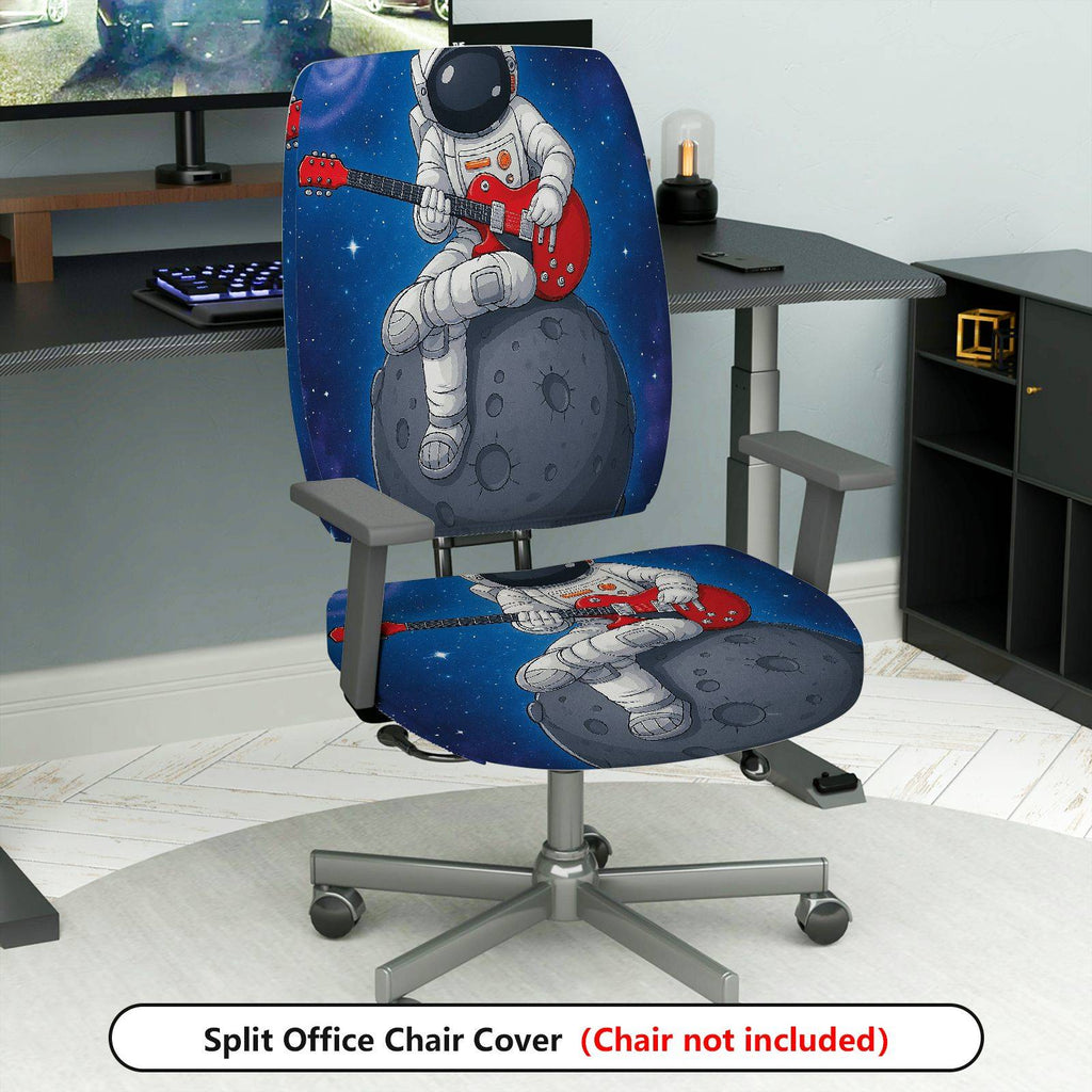2-Piece Astronaut Outer Space Guitar Moon Star  Computer Chair Cover Set, Seat and Backrest