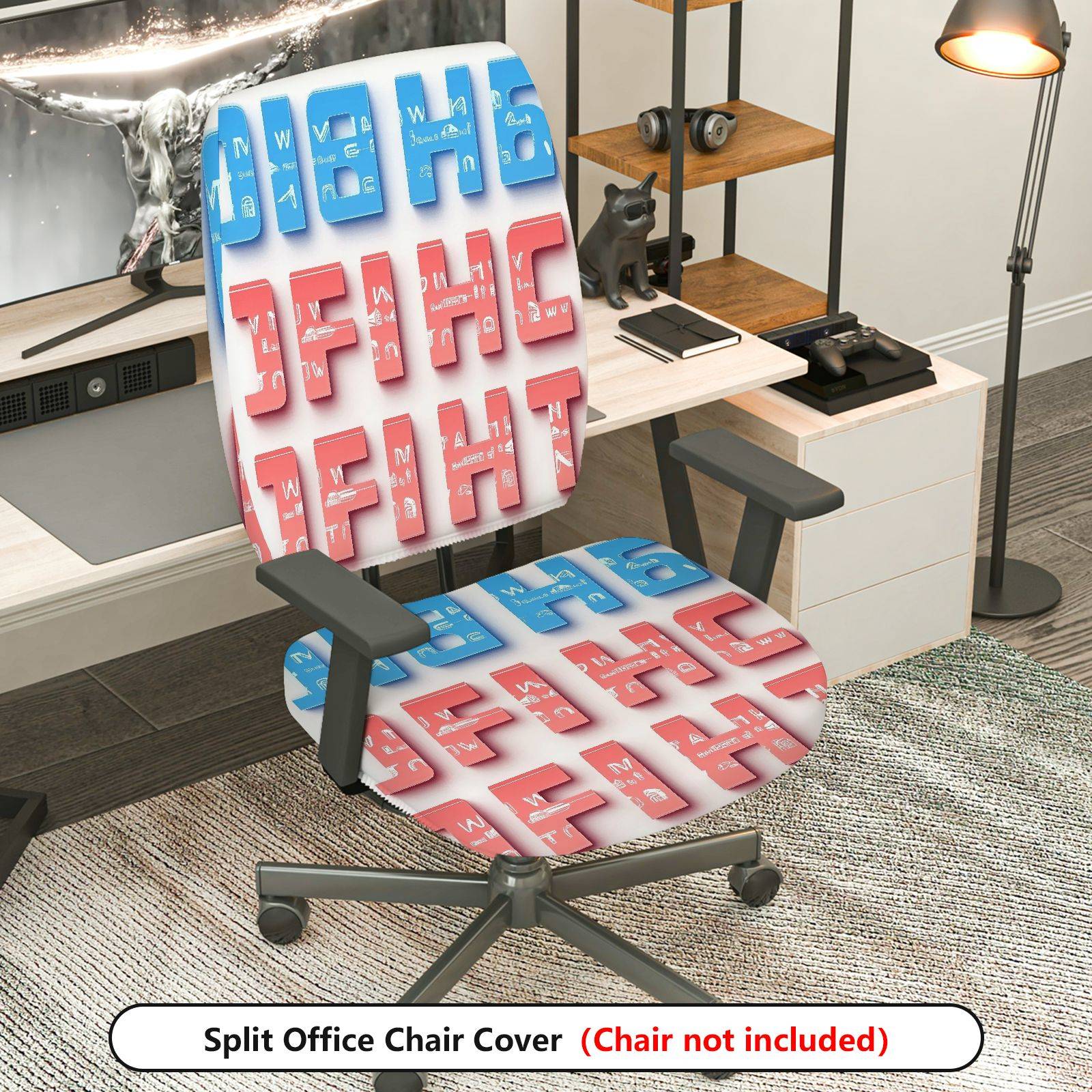 2-Piece 3D Letter Print Modern Abstract  Computer Chair Cover Set, Seat and Backrest