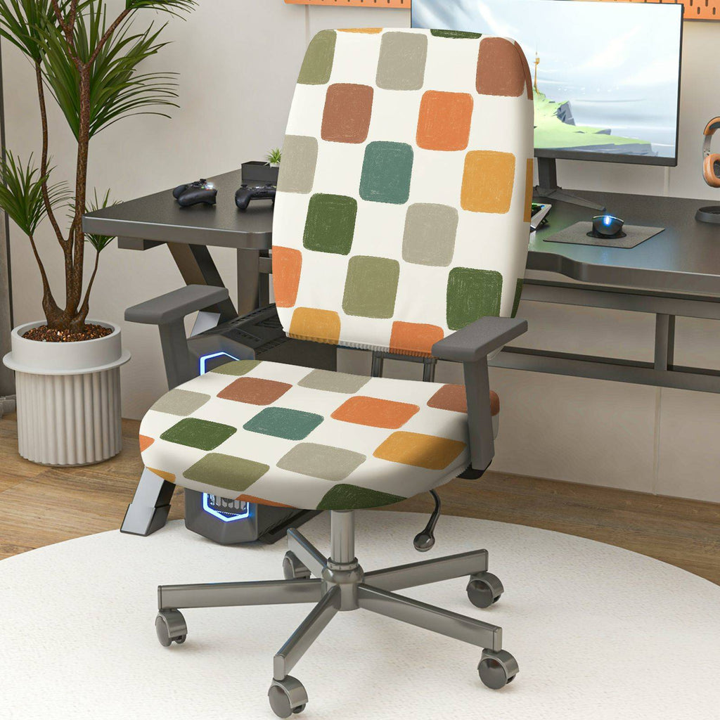 2-Piece Colorful Geometric Pattern Grid Stylish Modern Festival  Computer Chair Cover Set, Seat and Backrest