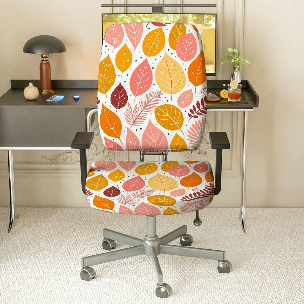 2-Piece Autumn Leaves Pattern Rotating Home  Computer Chair Cover Set, Seat and Backrest