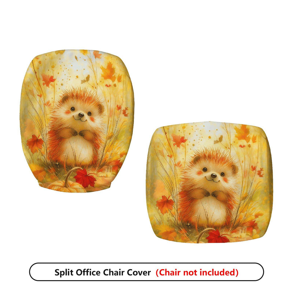 2-Piece Autumn Hedgehog Cute Animal Fall Leaves  Computer Chair Cover Set, Seat and Backrest