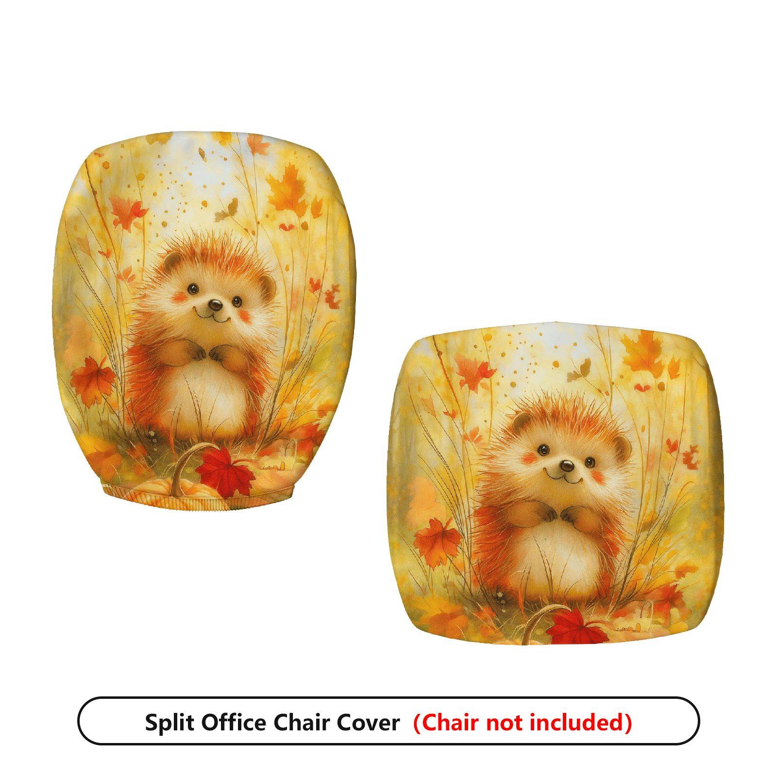 2-Piece Autumn Hedgehog Cute Animal Fall Leaves  Computer Chair Cover Set, Seat and Backrest