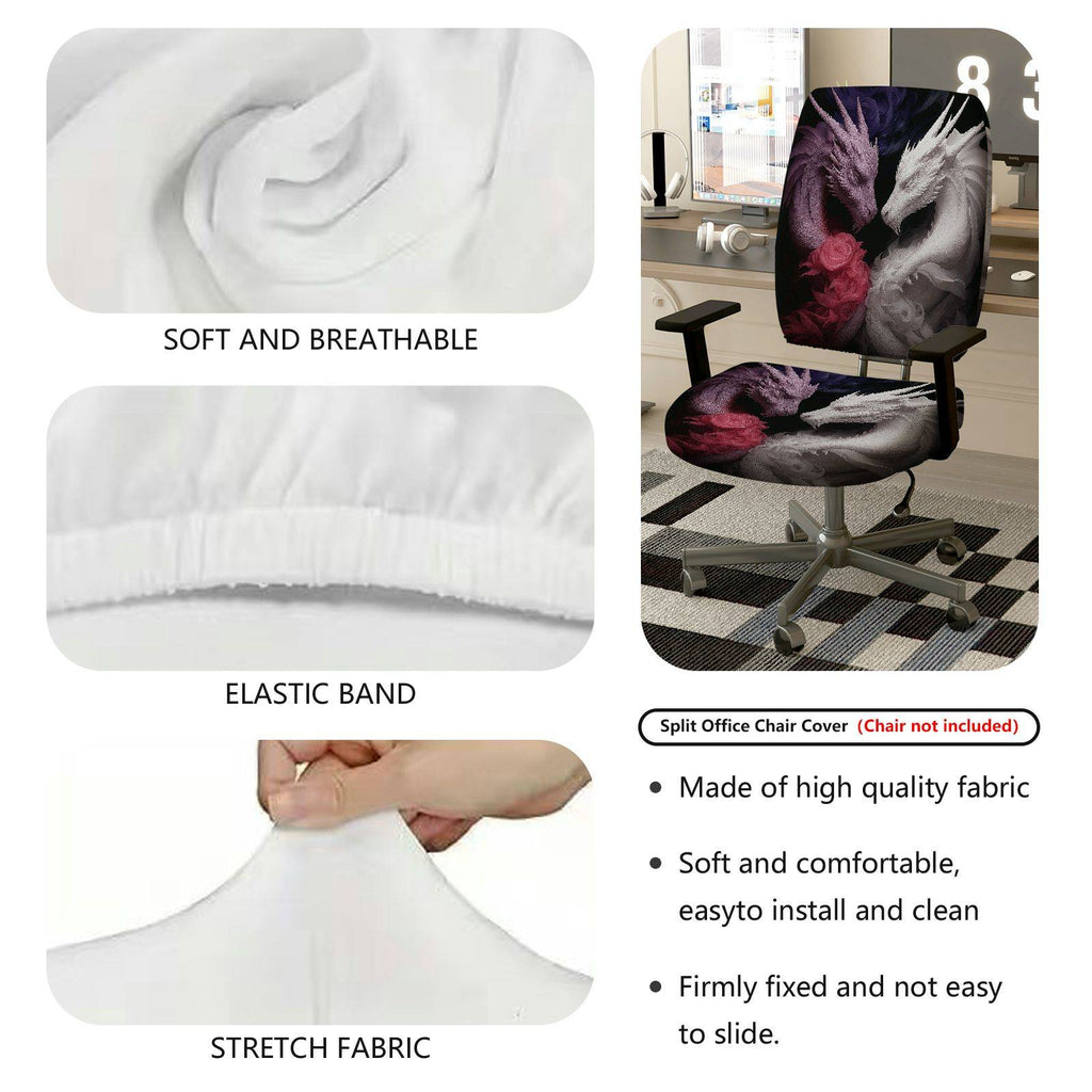 2-Piece Black White Red Dragon Floral Fantasy Art  Computer Chair Cover Set, Seat and Backrest