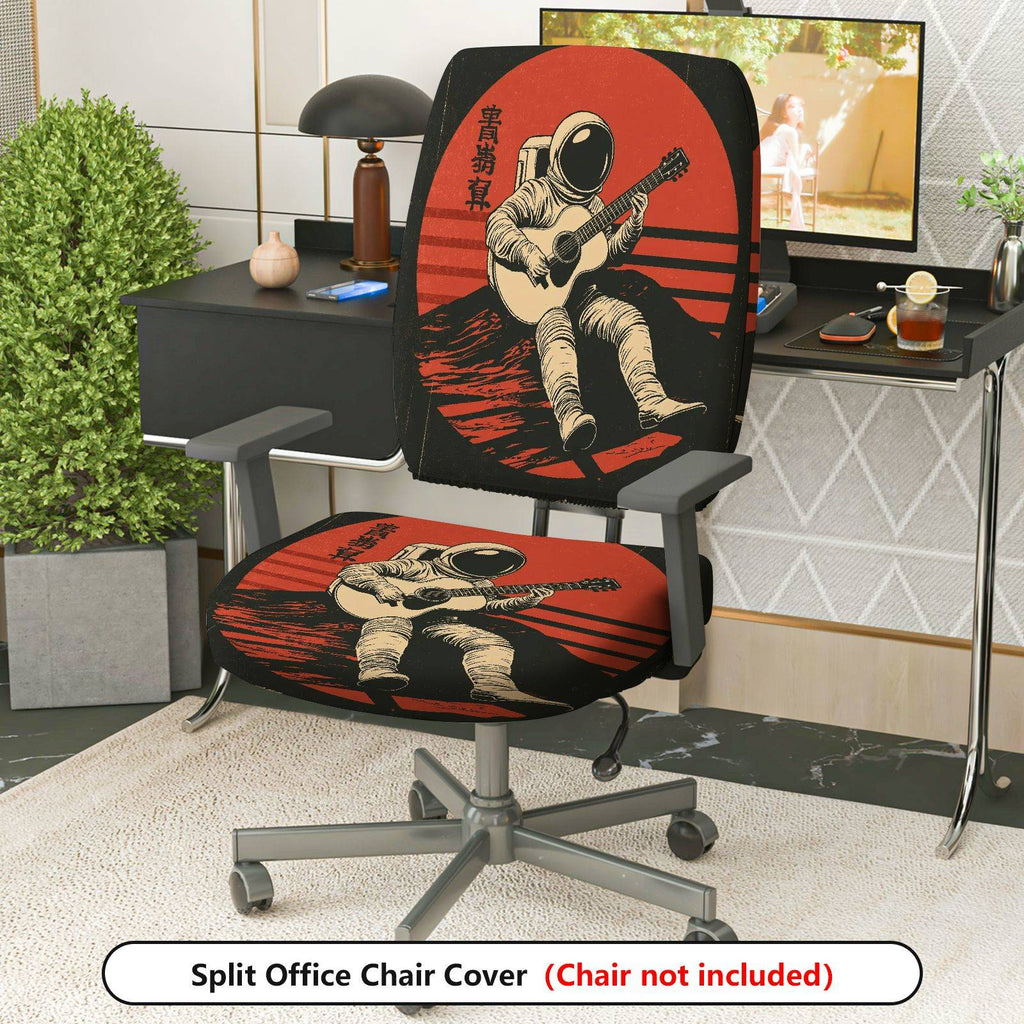 2-Piece Astronaut Music Guitar Retro Space  Computer Chair Cover Set, Seat and Backrest