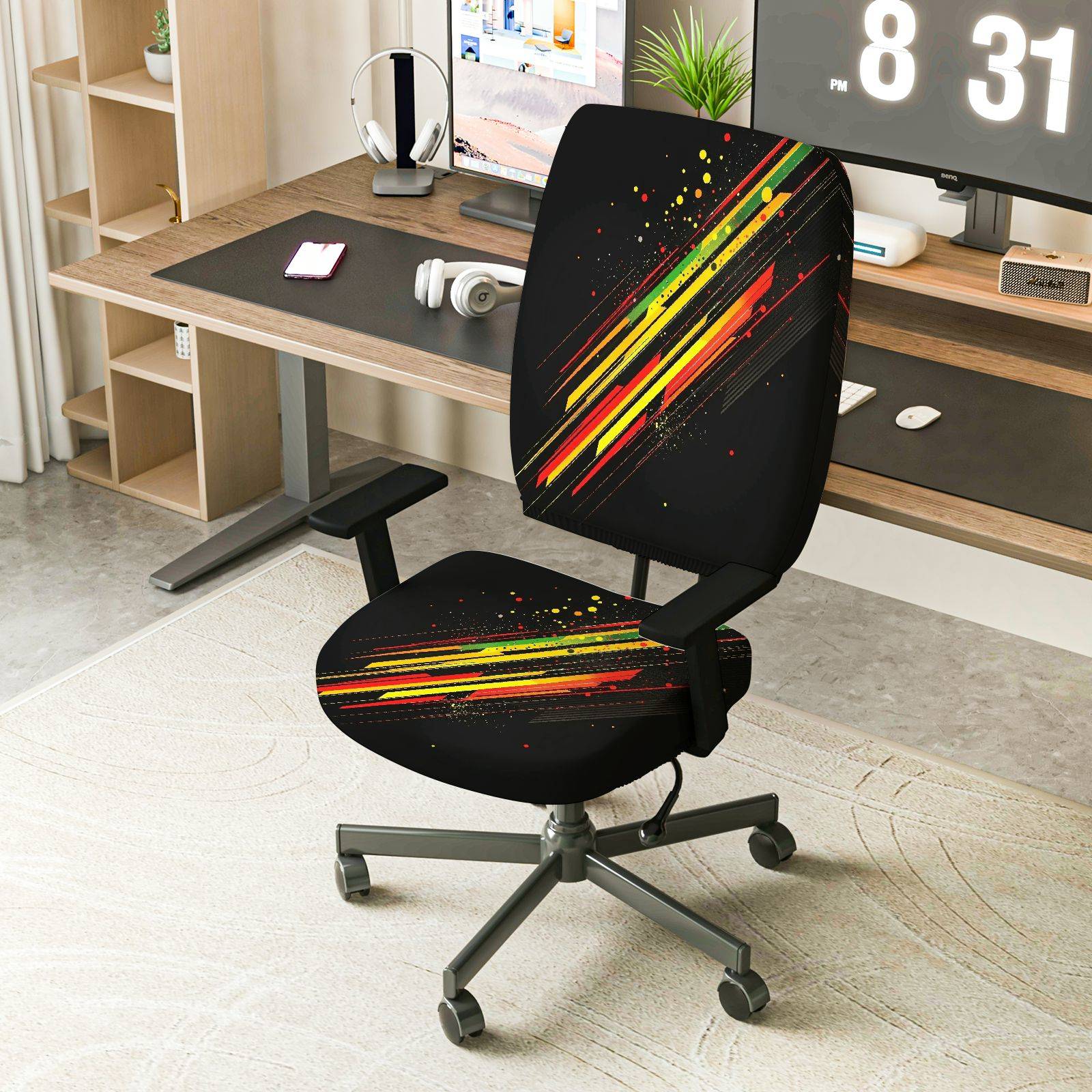 2-Piece Abstract Colorful Art Modern Urban Vibrant  Computer Chair Cover Set, Seat and Backrest