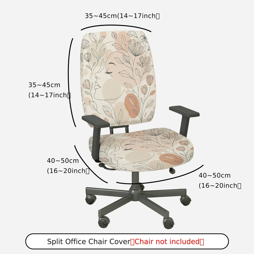 2-Piece Abstract Face Line Art Botanical Floral Modern  Computer Chair Cover Set, Seat and Backrest