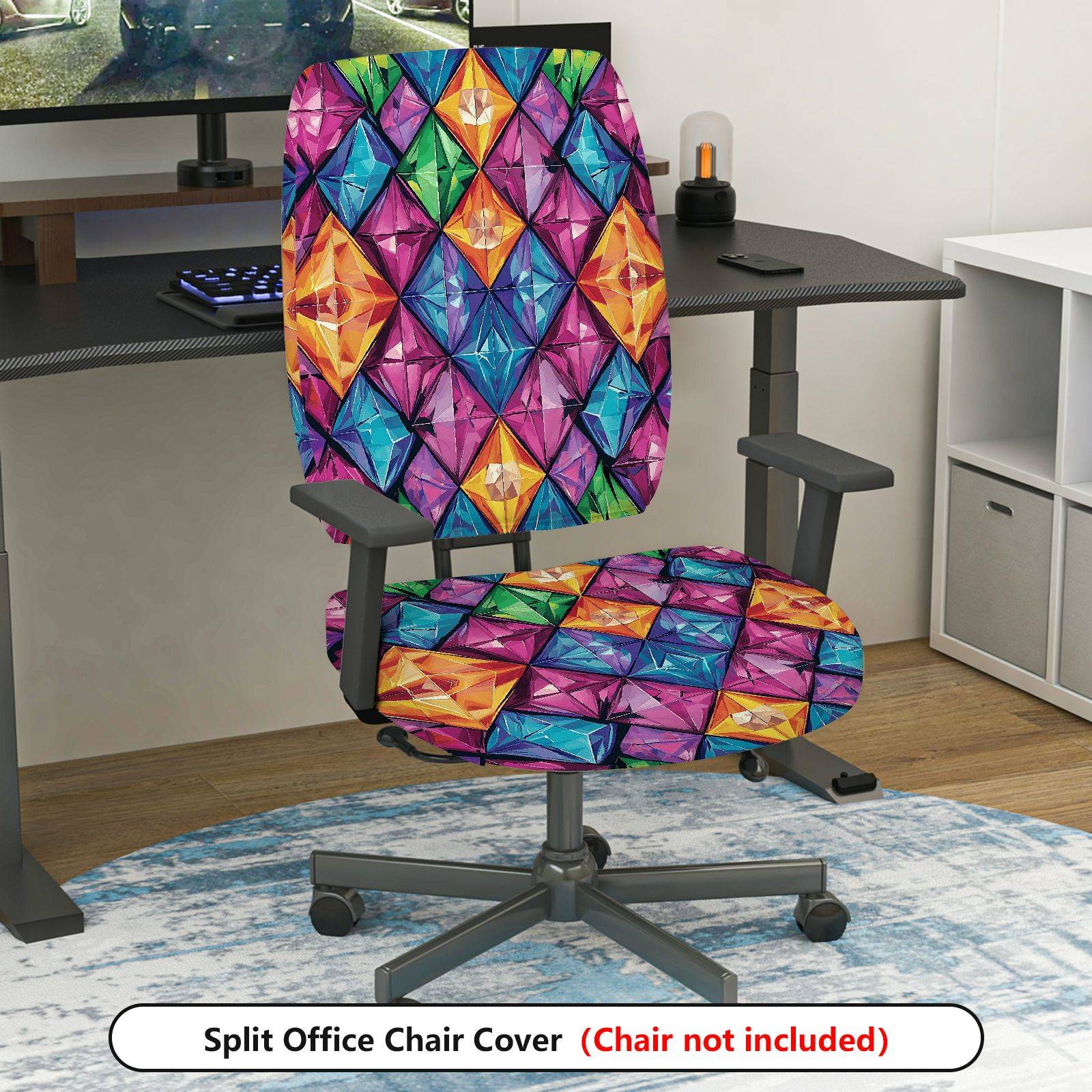 2-Piece Geometric Colorful Vibrant Modern Artistic  Computer Chair Cover Set, Seat and Backrest