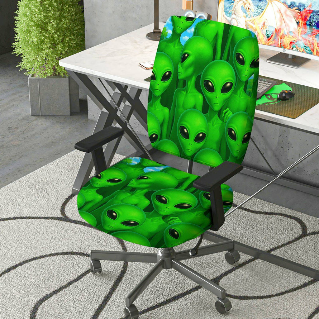 2-Piece Alien Green Sci-Fi Fun Novelty Decor  Computer Chair Cover Set, Seat and Backrest
