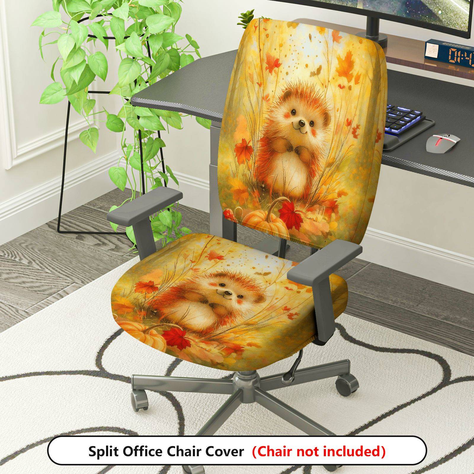 2-Piece Autumn Hedgehog Cute Animal Fall Leaves  Computer Chair Cover Set, Seat and Backrest