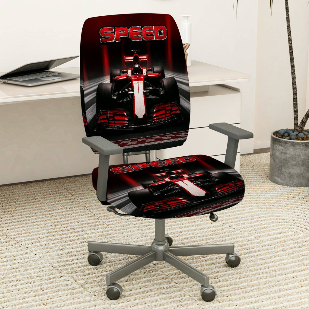 2-Piece Speed Racing Car Style Red Black  Computer Chair Cover Set, Seat and Backrest