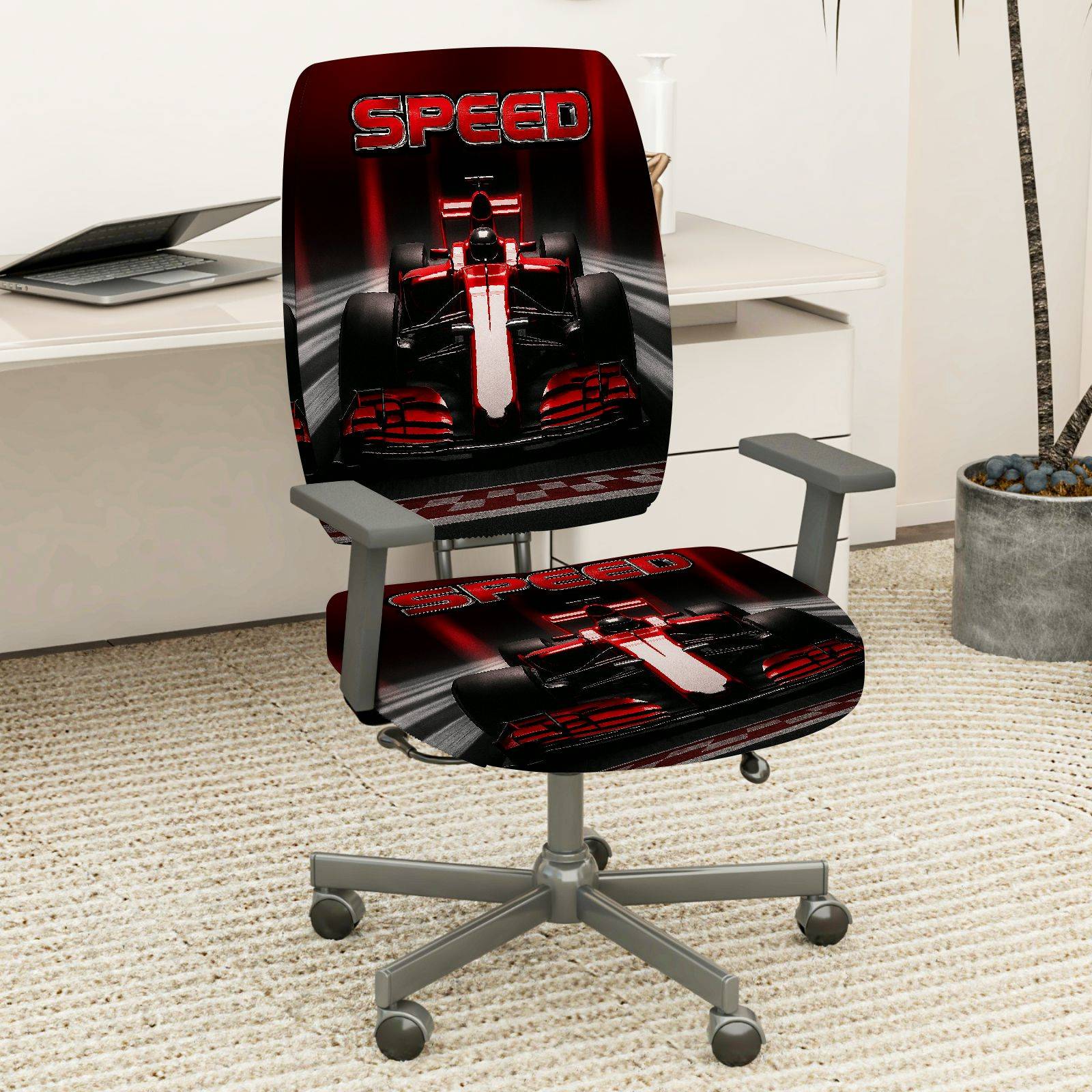 2-Piece Speed Racing Car Style Red Black  Computer Chair Cover Set, Seat and Backrest