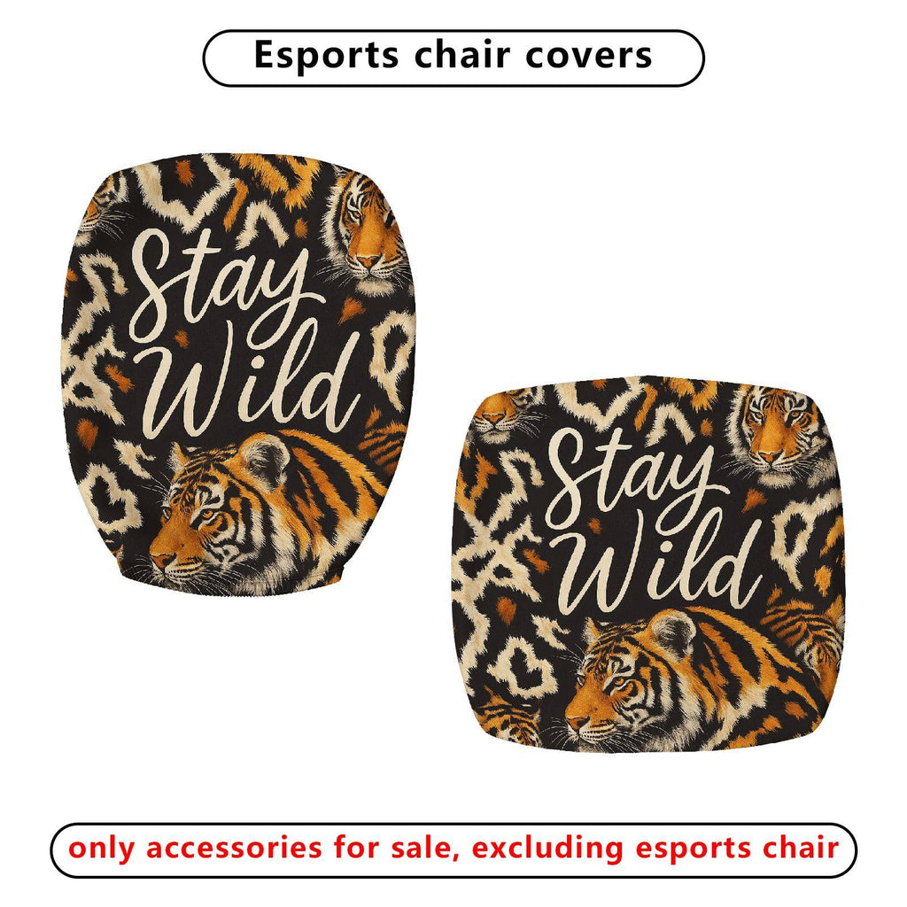 2-Piece Animal Tiger Stay Wild Nature Wildlife  Computer Chair Cover Set, Seat and Backrest