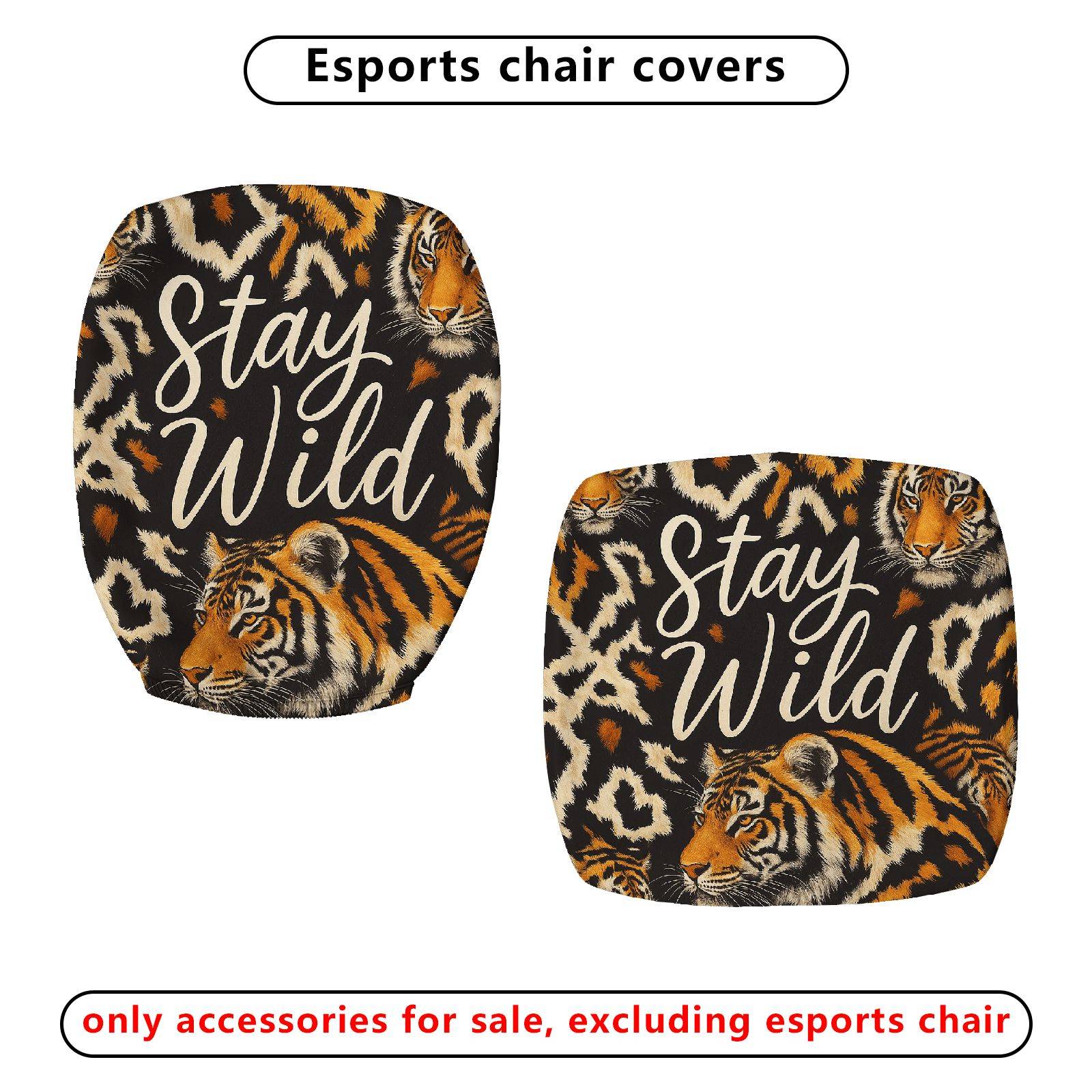 2-Piece Animal Tiger Stay Wild Nature Wildlife  Computer Chair Cover Set, Seat and Backrest