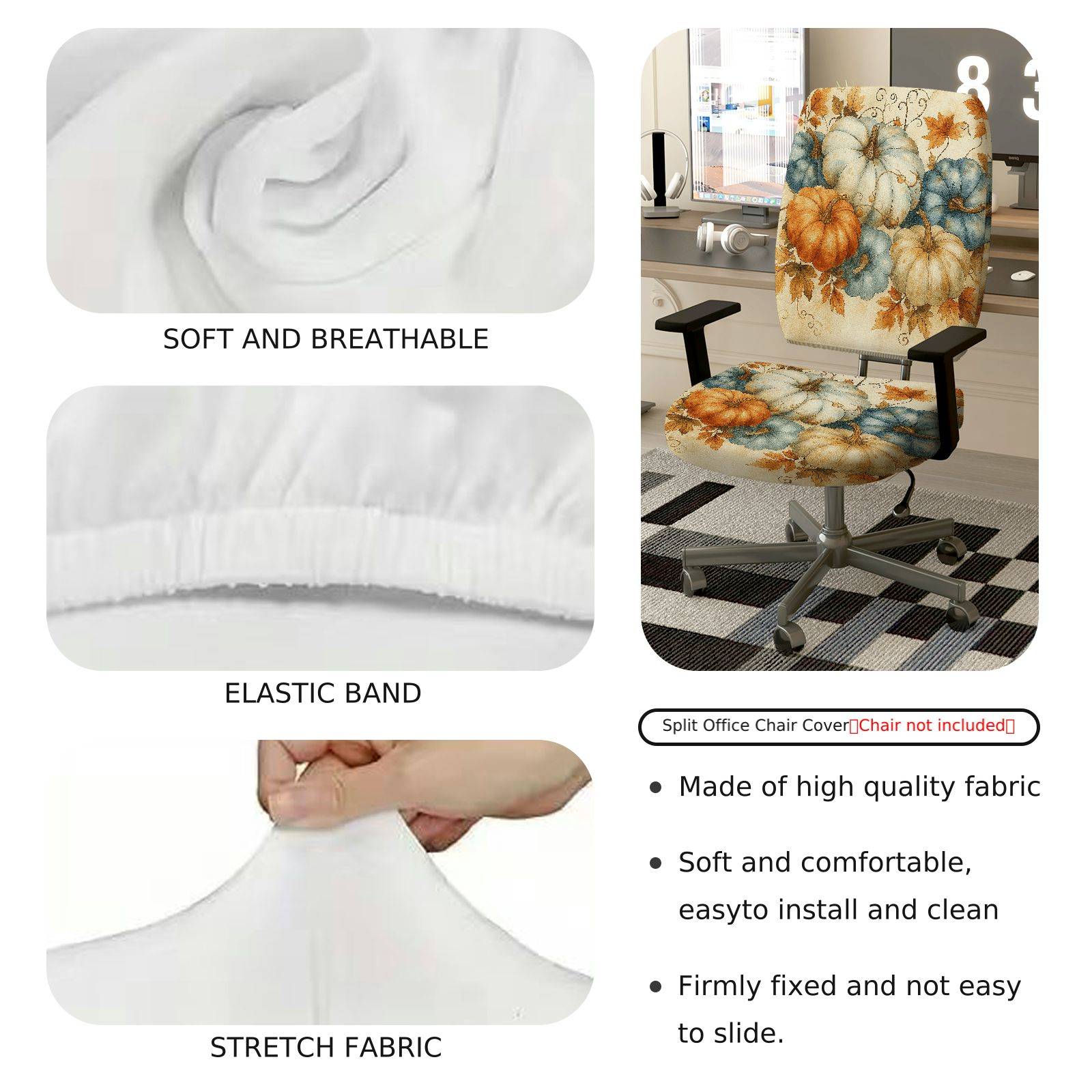 2-Piece Autumn Thanksgiving Pumpkin Harvest Holiday  Computer Chair Cover Set, Seat and Backrest