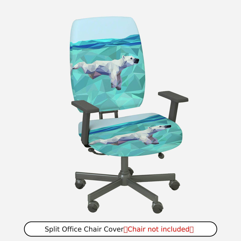 2-Piece Geometric Animal Polar Bear Blue Green Arctic Adjustable  Computer Chair Cover Set, Seat and Backrest