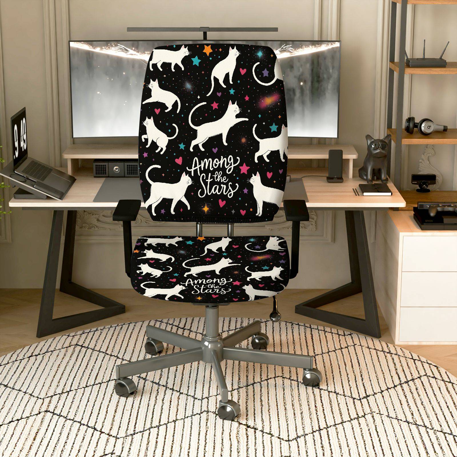 2-Piece Astronaut Cat Starry Night Galaxy Space Universe  Computer Chair Cover Set, Seat and Backrest