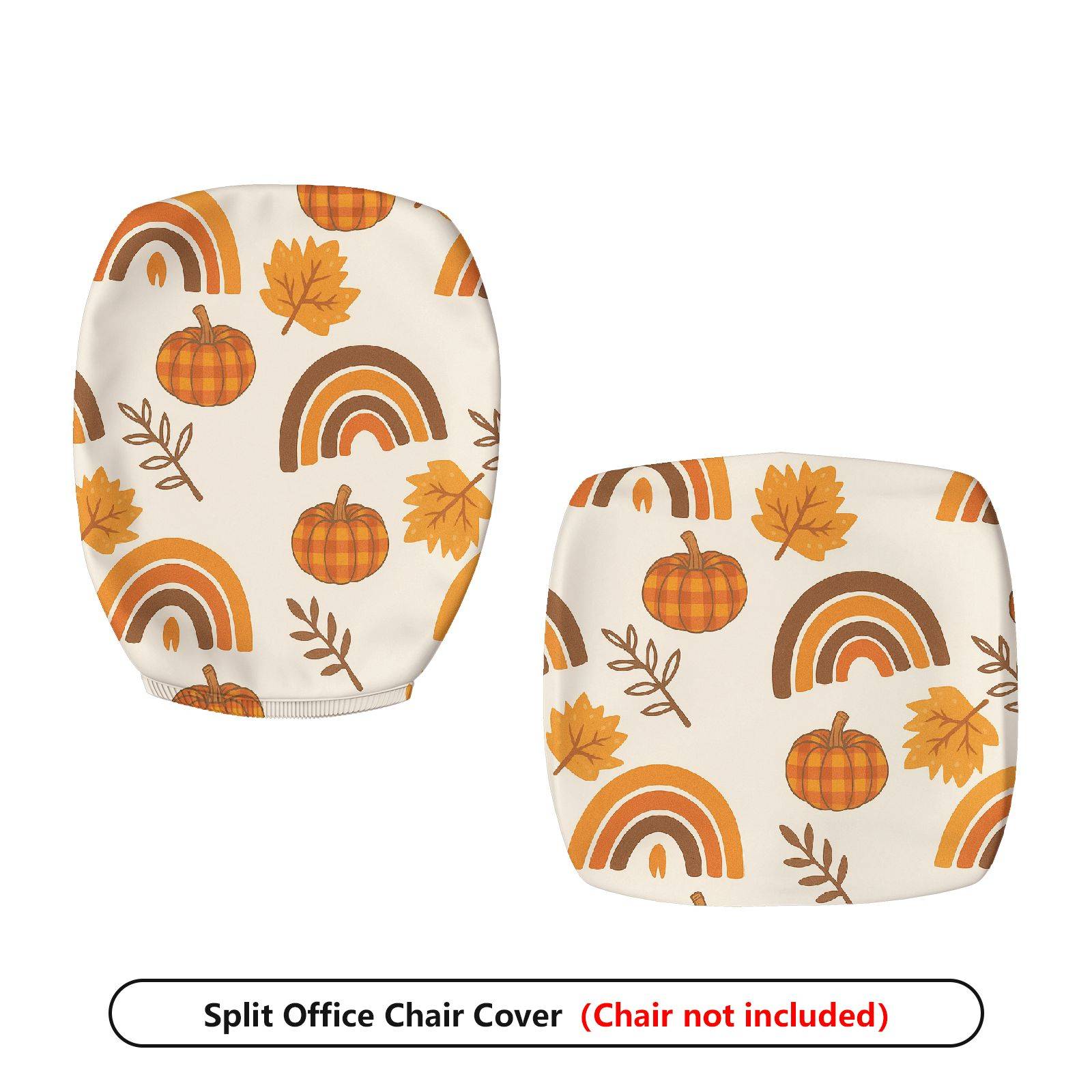 2-Piece Autumn Pumpkin Leaves Rainbow Rustic Festival  Computer Chair Cover Set, Seat and Backrest