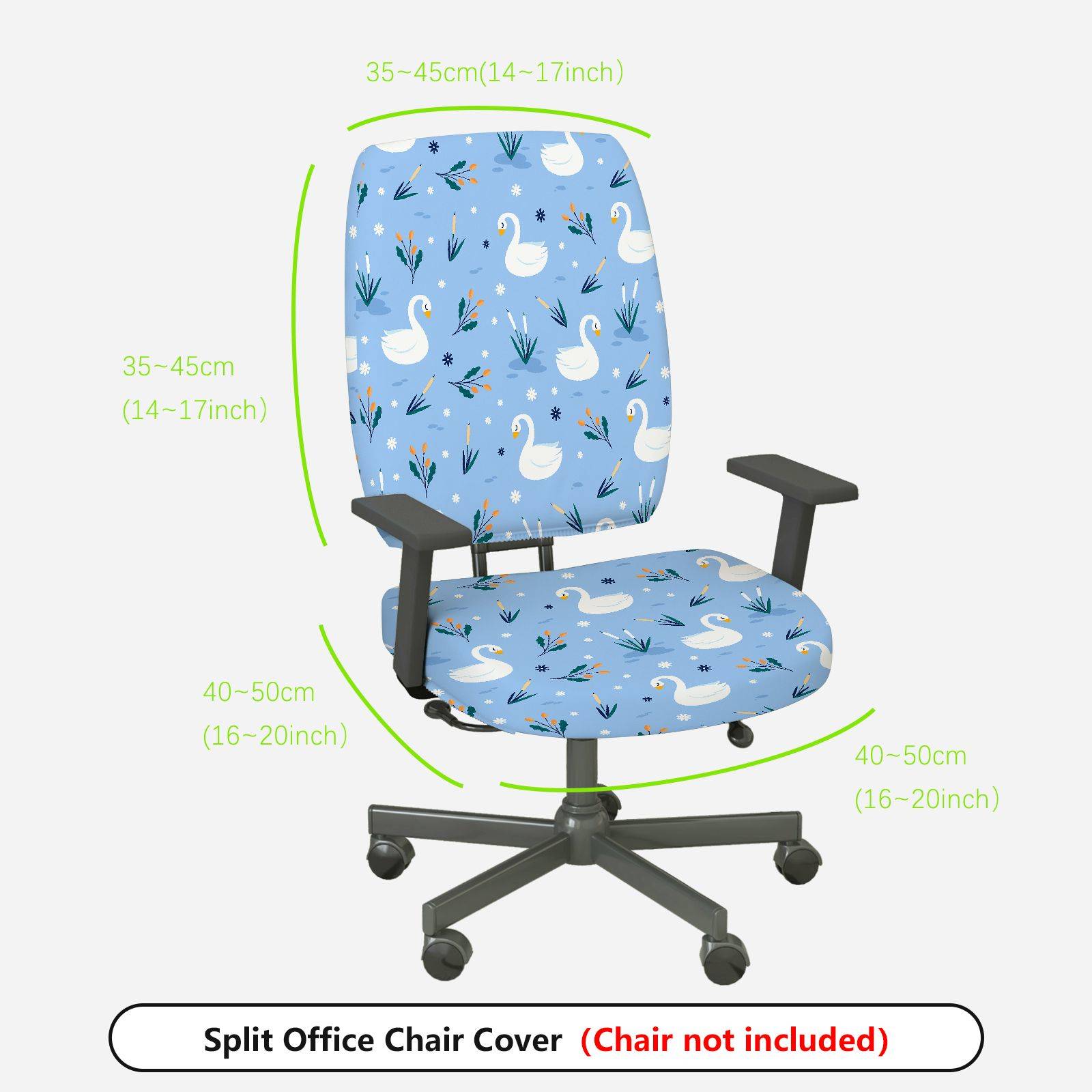 2-Piece Blue Swan Pattern Floral Winter Waterfowl Animal  Computer Chair Cover Set, Seat and Backrest