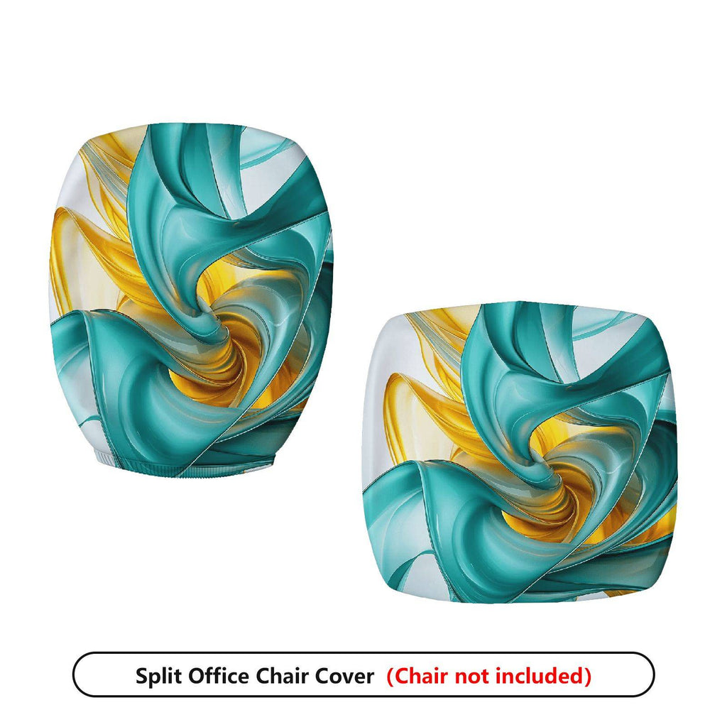 2-Piece Abstract Turquoise Golden Swirl Artistic Vibrant  Computer Chair Cover Set, Seat and Backrest
