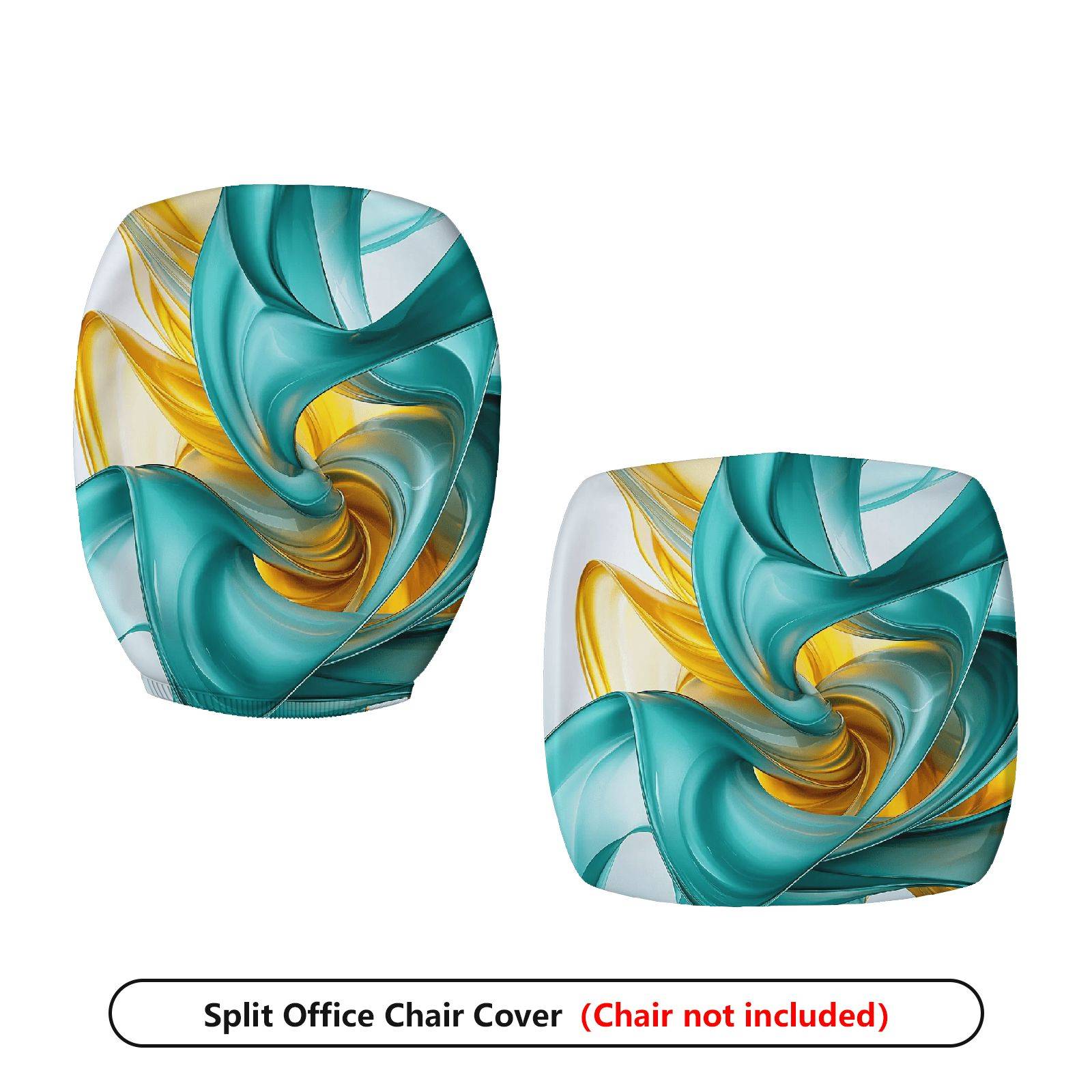 2-Piece Abstract Turquoise Golden Swirl Artistic Vibrant  Computer Chair Cover Set, Seat and Backrest
