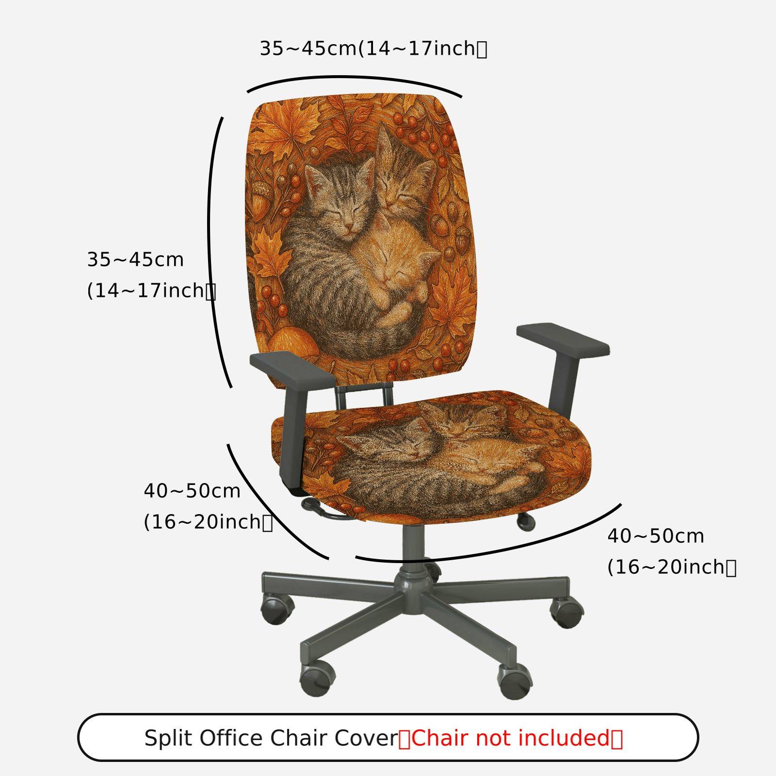 2-Piece Autumn Cats Leaves Pumpkins Acorns  Computer Chair Cover Set, Seat and Backrest