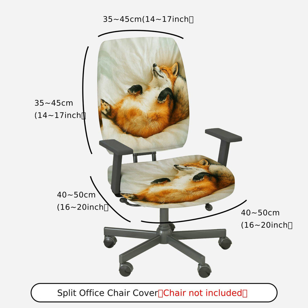2-Piece Animal Fox Relaxing Cozy Printed  Computer Chair Cover Set, Seat and Backrest
