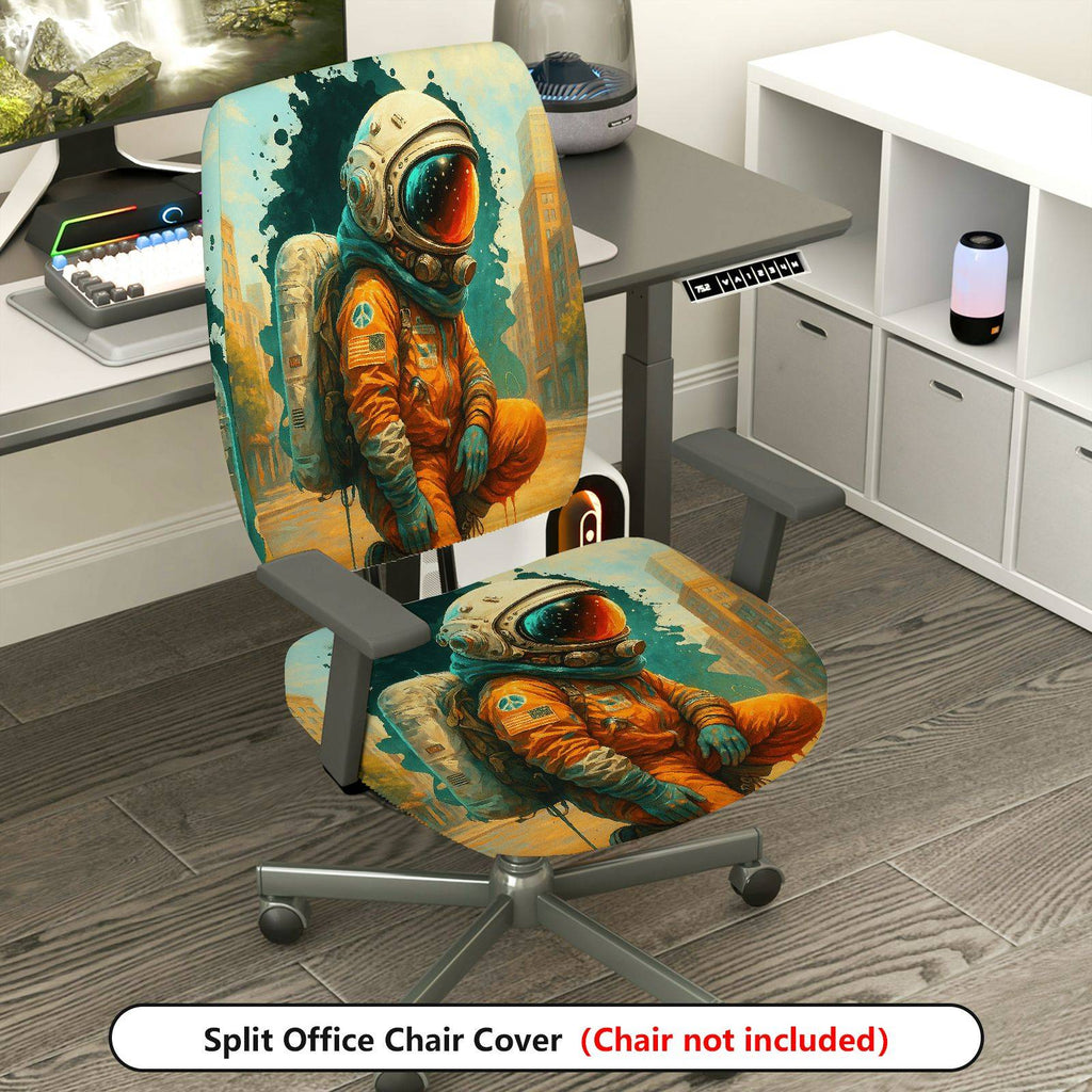 2-Piece Astronaut Space Art Urban Starry  Computer Chair Cover Set, Seat and Backrest