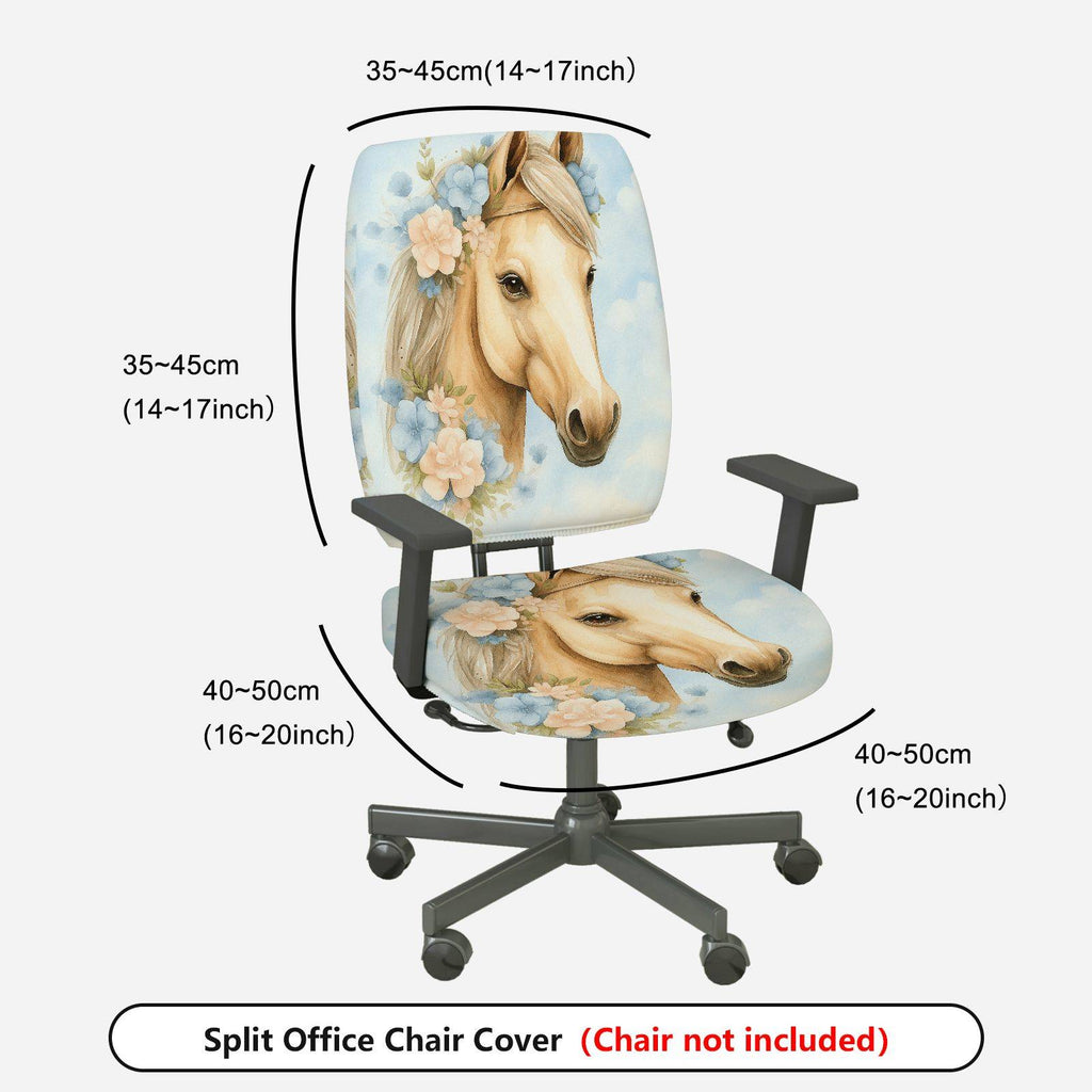 2-Piece Horse Floral Animal Art Modern Stylish  Computer Chair Cover Set, Seat and Backrest