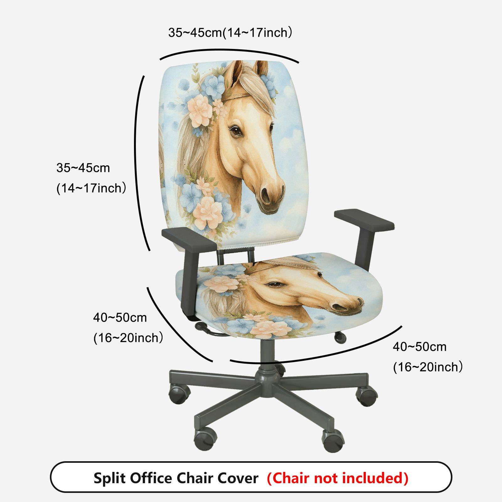 2-Piece Horse Floral Animal Art Modern Stylish  Computer Chair Cover Set, Seat and Backrest