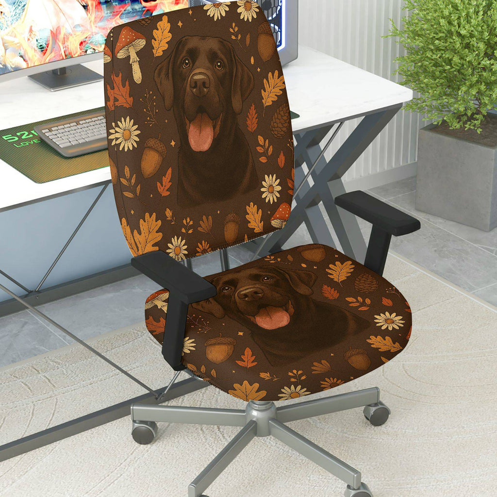 2-Piece Autumn Dog Flower Mushroom Acorn Leaf  Computer Chair Cover Set, Seat and Backrest
