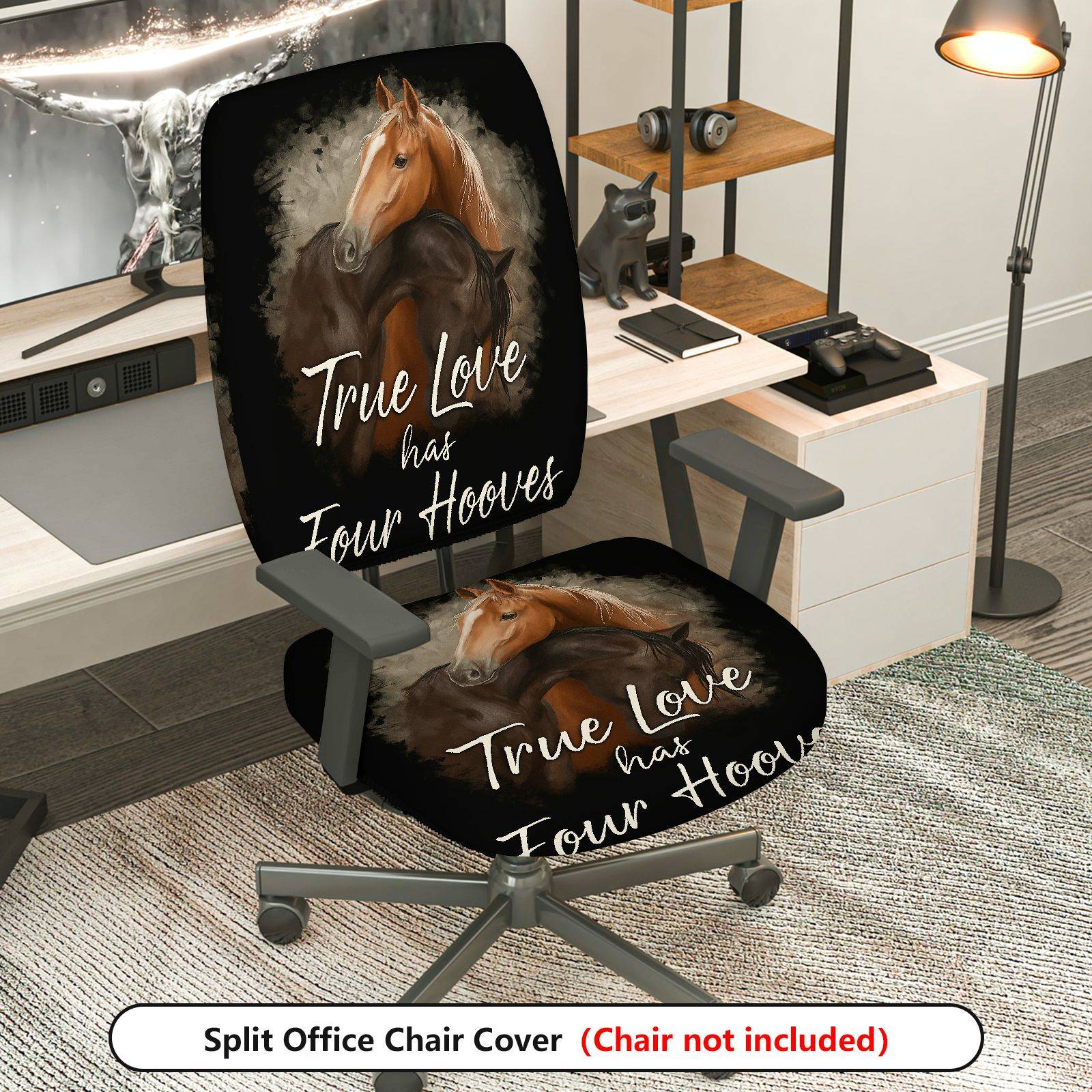 2-Piece Animal Horse Love Nature Decor  Computer Chair Cover Set, Seat and Backrest