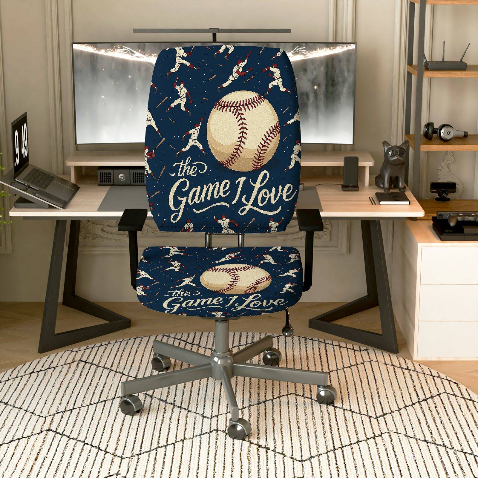 2-Piece Baseball Sport Home Decor Enthusiast Stylish  Computer Chair Cover Set, Seat and Backrest