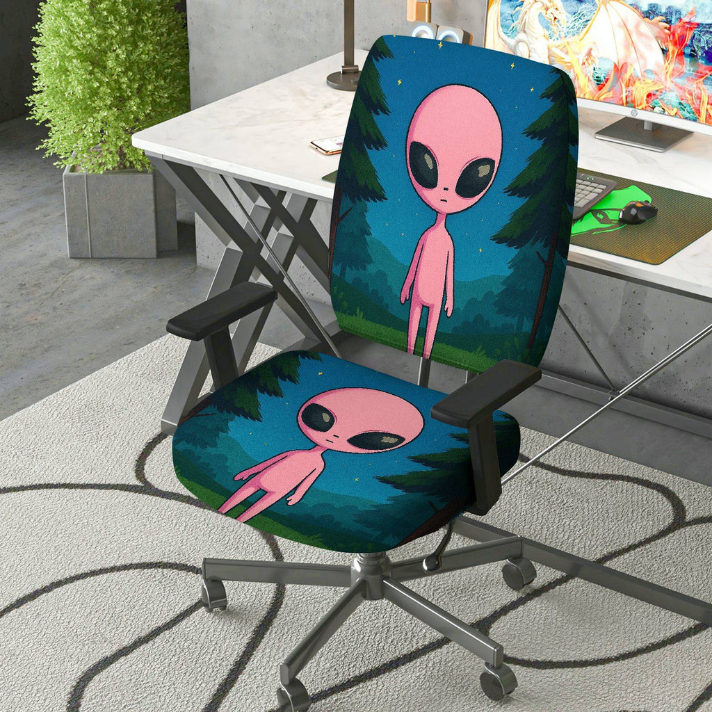 2-Piece Alien Forest Galaxy Starry Night Pink  Computer Chair Cover Set, Seat and Backrest